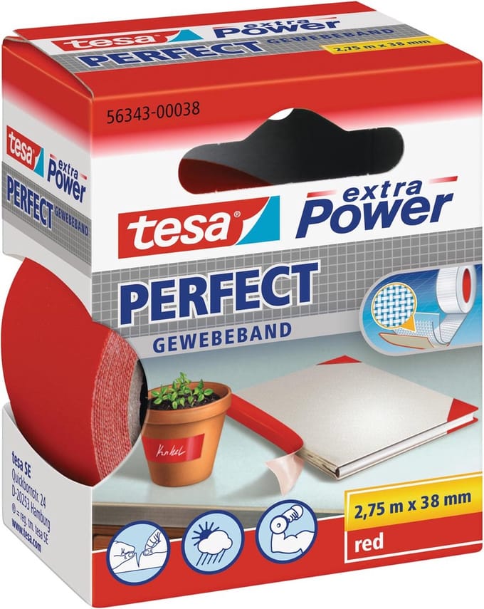 Tesa - Plakband textiel 38mmx2.75m rood | 6 stuks