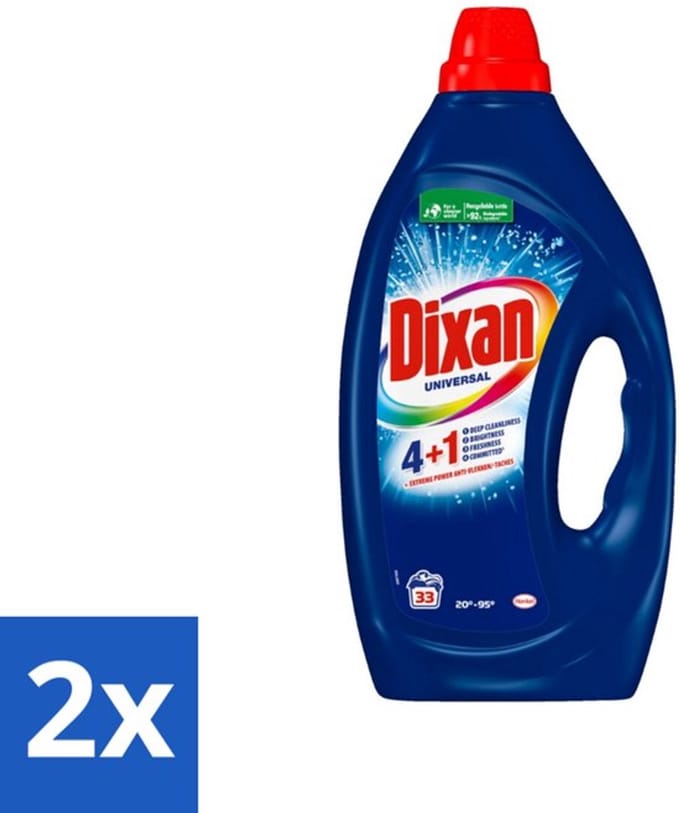 2 x Dixan - Vloeibaar wasmiddel - Universeel - 33 wasbeurten