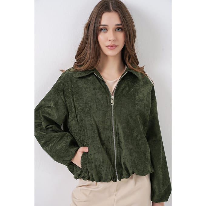 Overmaat Velvet Zip-Up Jas met Zakken