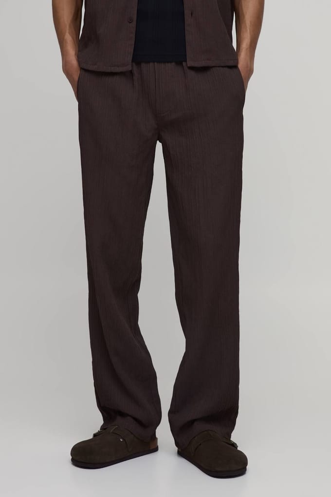 Relaxed Fit Broek Met Onregelmatige Plooitextuur | Chocolate | Size Small