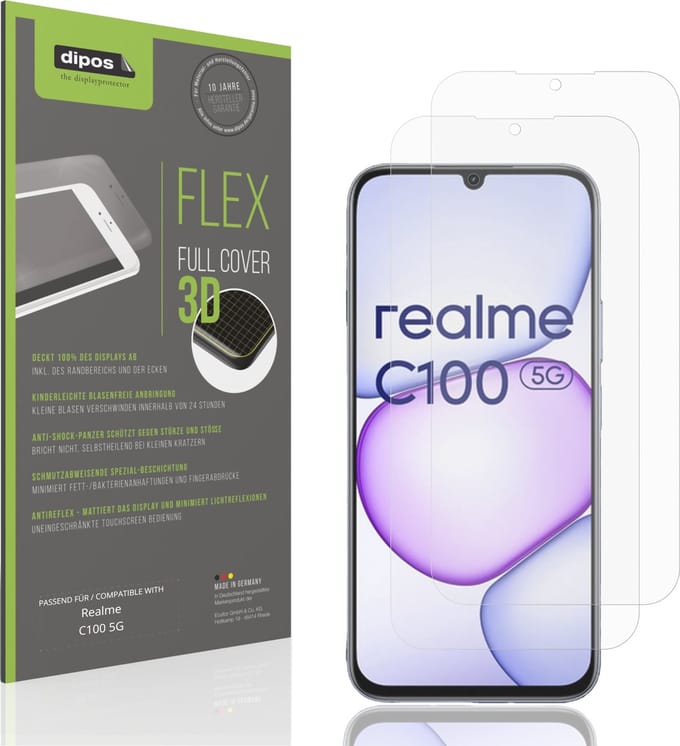 dipos FLEX – 2x Matte Screenprotector geschikt voor Realme C100 5G | Volledige Schermbescherming | Case-Friendly