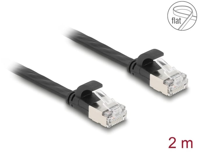 Delock RJ45 Flat Patch Cable plug to plug Cat.6A 2 m black