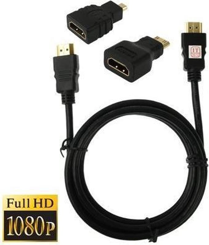 HDMI kabel 1,5 meter met adapters MICRO en MINI HDMI universeel (cable)