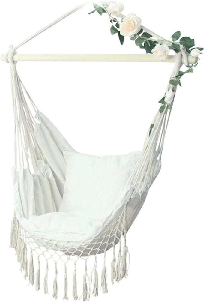 Hangstoel - Schommelstoel - Ontspannen Buiten - Robuust Canvas - Max 150 Kg - Wit