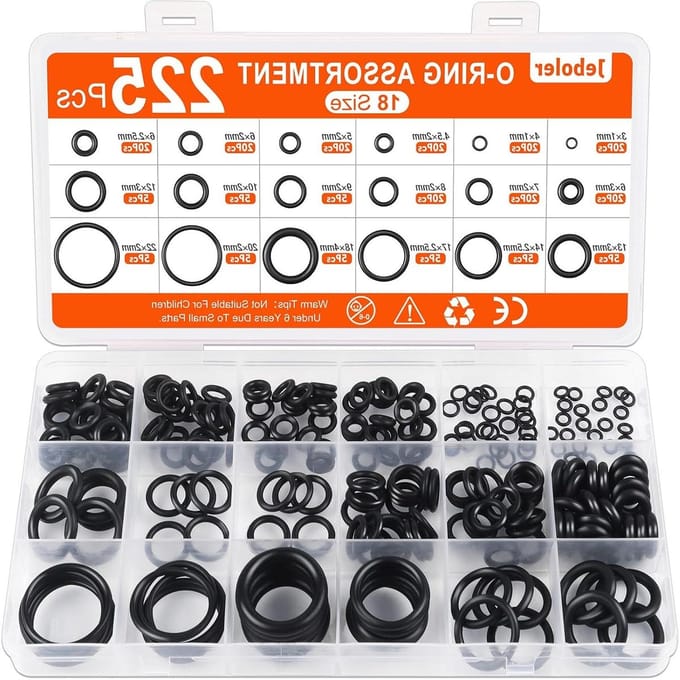 O-ring Assortiment - Afdichtringen Set - Lekkages Dichten - NBR Rubber - 225 Stuks - Zwart