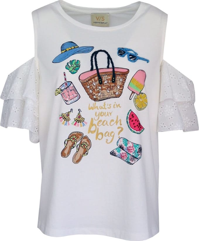 Verysimple • off-white t-shirt met open schouders • maat M (IT44)