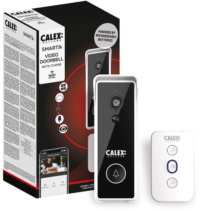 Calex Slimme Deurbel met Camera - 2K Video Deurbel - Draadloos - Incl. Chime
