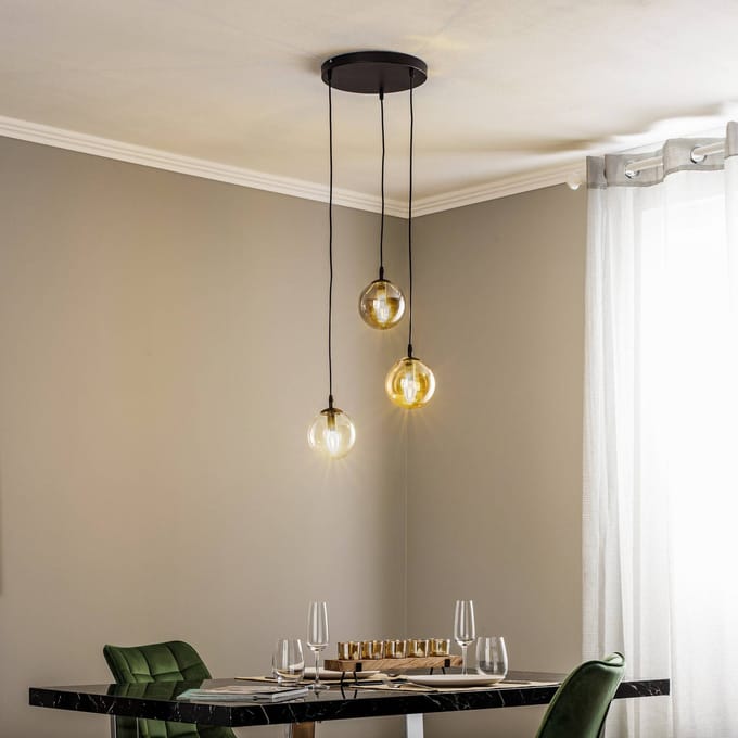 EMIBIG LIGHTING Hanglamp Glassy, 3-lamps, rond, grafiet/amber/helder, glas