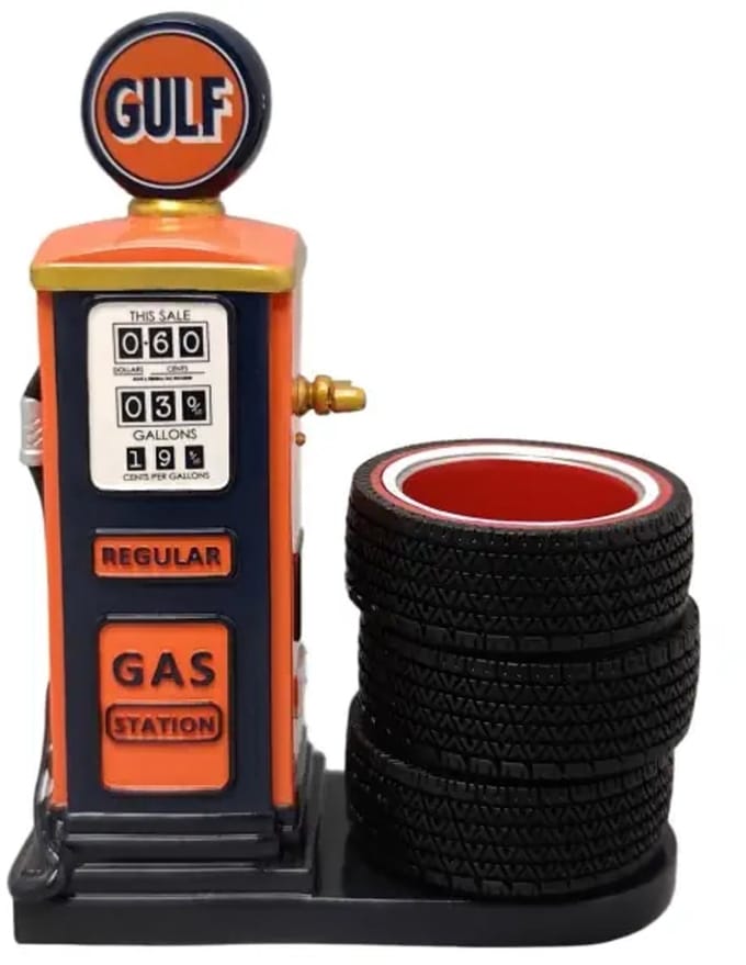 Gulf Vintage Benzinepomp Pennenhouder en Bureau Organiser