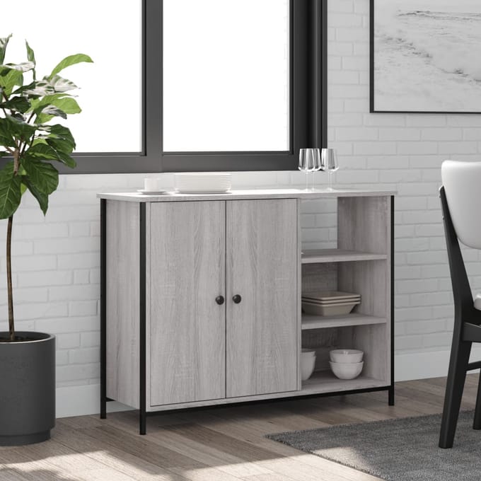 vidaXL - Dressoir - 100x33x75 - cm - bewerkt - hout - grijs - sonoma