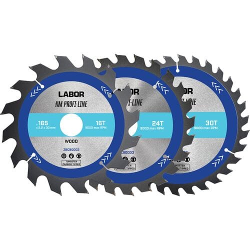 Labor HM cirkelzaagblad hout 165x30x2,2mm - 16,24,30T (3 Stuks)
