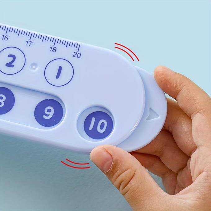 Règle Arithmétique Interactive pour Bureau et École, Lot de 1, Calculatrice et Outil de Mesure à Double Usage avec Conception à Boutons Poussoirs bleu