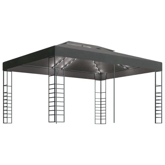 vidaXL - Prieel - met - LED-lichtslinger - 3x4 - m - antracietkleurig