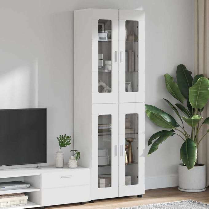 vidaXL - Highboard - FLORIN - 60 - x - 35 - x - 182 - cm - Hoogglans - wit - Bewerkt - hout