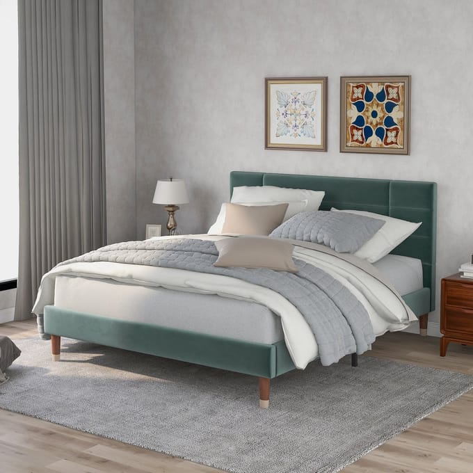 MODFU - Ledikant – 140x200 cm – Met matras – 7-zones – Donkergroen fluweel