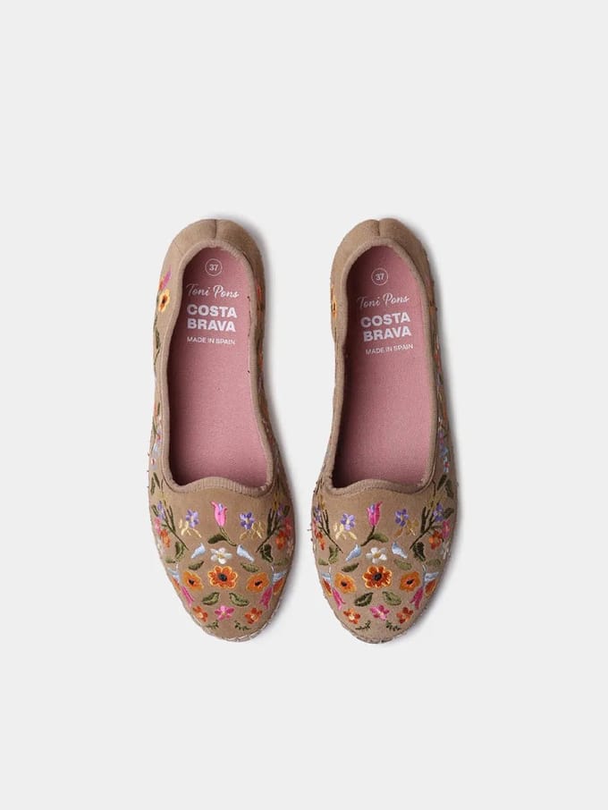 Suède ballerina-jurk voor dames met geborduurde bloemen | PERALADA