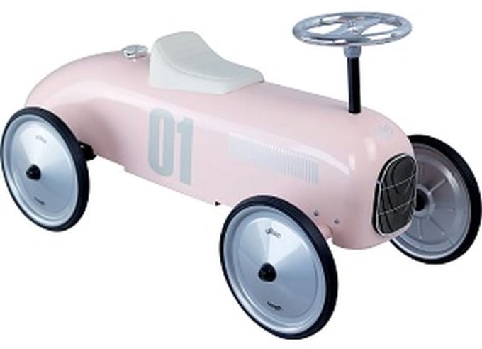 Vilac loopwagen vintage zachtroze metalen auto voor peuters.