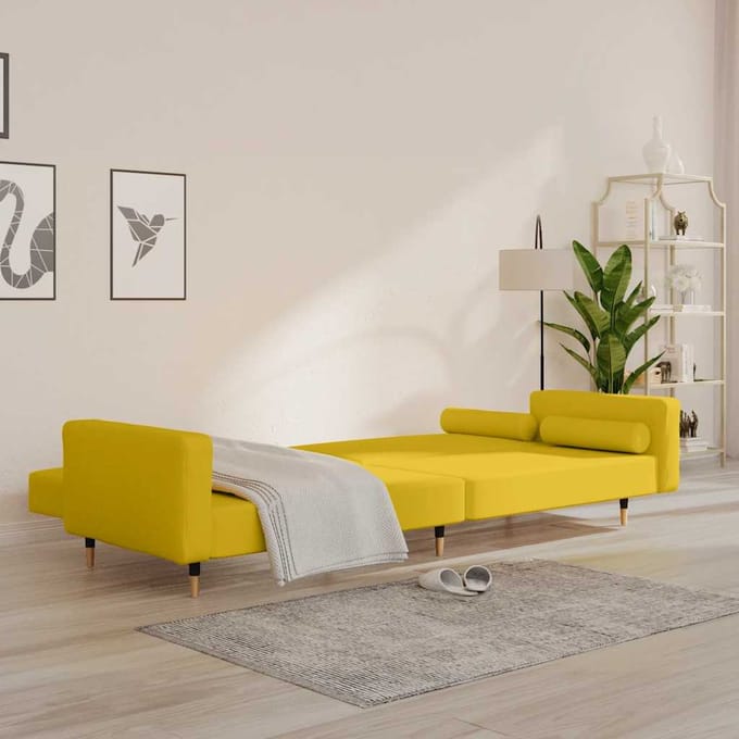 vidaXL - Slaapbank - 2-zits - met - 2 - kussens - fluweel - geel