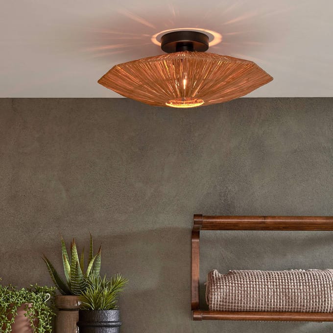 Good & Mojo GOOD &amp; MOJO plafondlamp Panama, bruin, Ø 45 cm, raffia