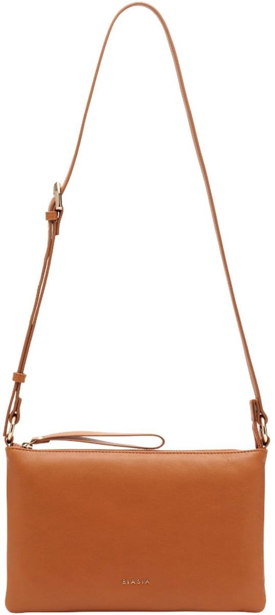 Biasia Flat Crossbodytas Kleine Dames - Leer - Cognac