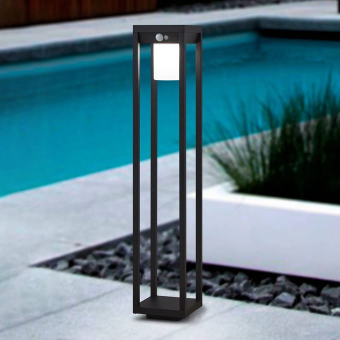 EGLO Martano Sokkellamp Buiten - Solar - 80 cm - Bewegingssensor & Dag- en nachtsensor - Zwart en Wit