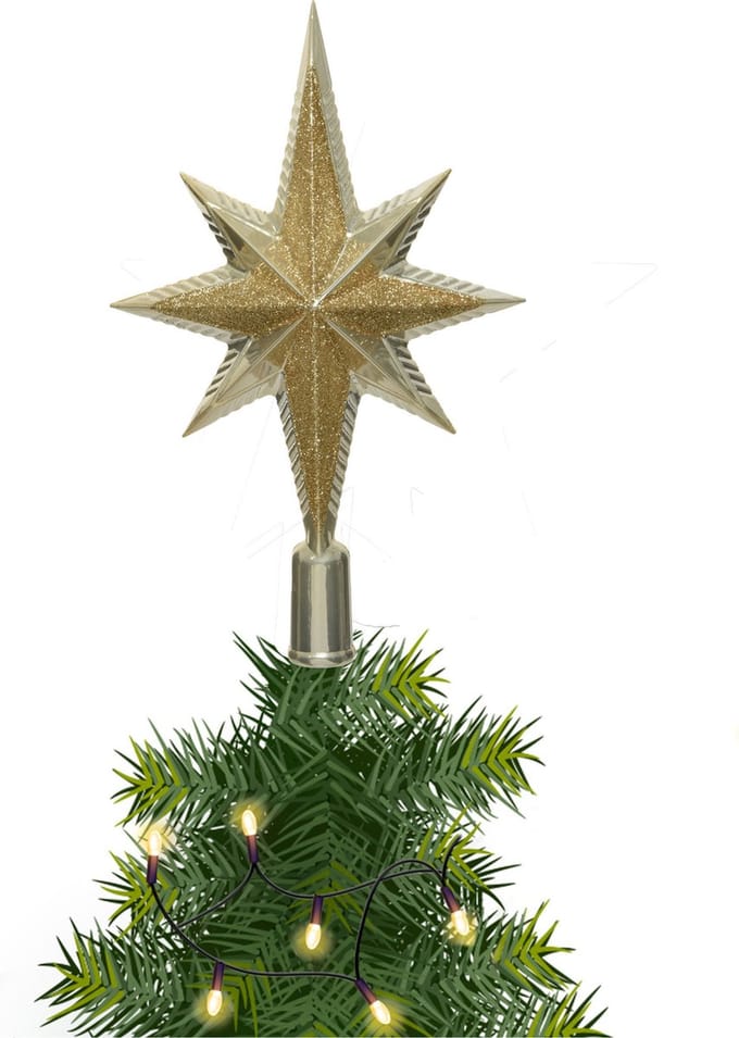 Decoris Kerstboom piek - 1x - ster vorm - champagne - kunststof - 25,5 cm - kerstpiek