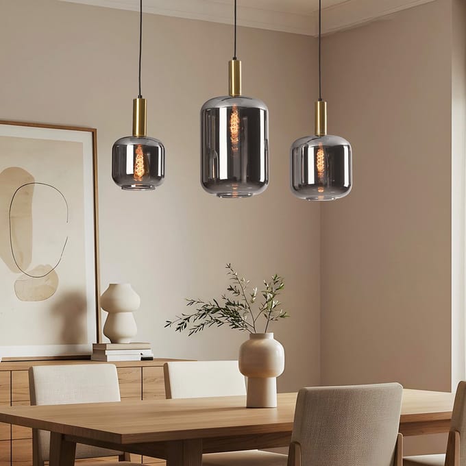 LumenXL 3-lichts zwart - gouden hanglamp Tectos - smoke glas