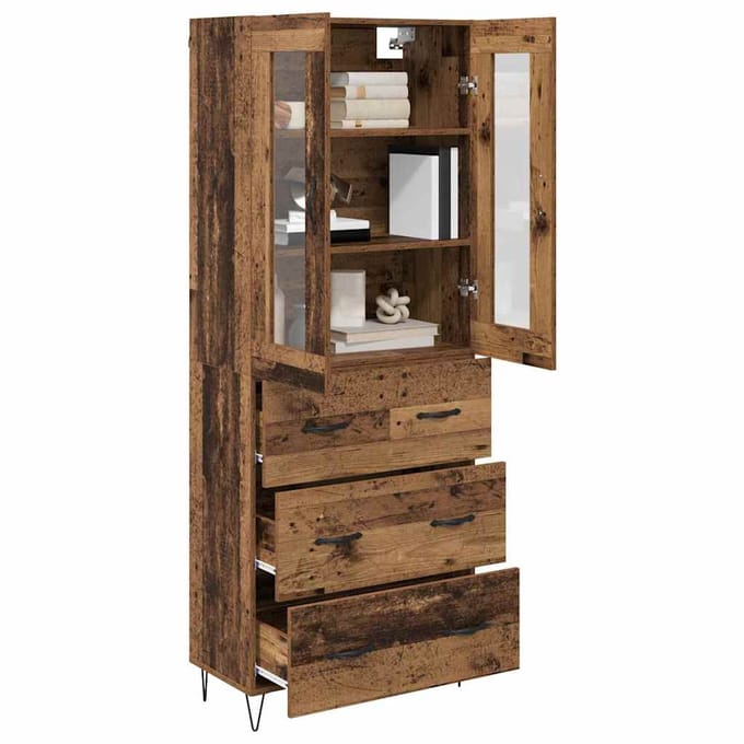 vidaXL - Highboard - Oud - Hout - 69,5 - x - 34 - x - 90 - cm - Bewerkt - hout