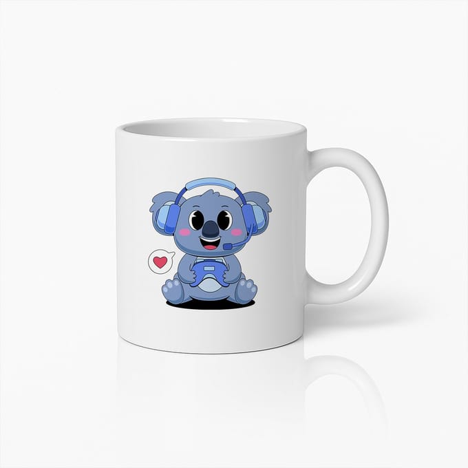 Schattige Gaming Koala Mok – Grappige Koffiebeker voor Gamers met Headset & Controller Ontwerp