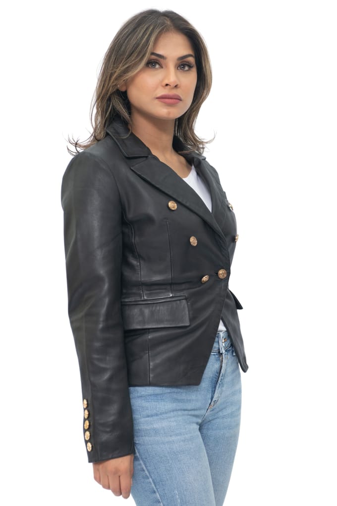 Dames leren militaire blazerjas-Aalborg