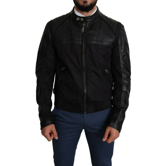 Leren Mouwen Jacket Zwart