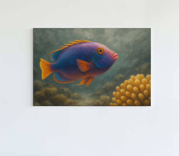 Canvas Schilderij - Koraalrif en - Vis - 90x60x2 cm