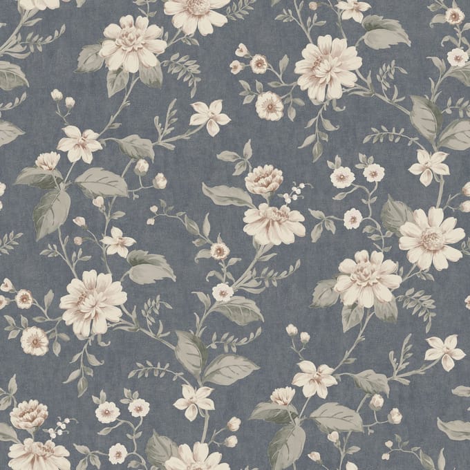 Boråstapeter Vliesbehang 3573 - Cottage garden - Botanisch Blauw - 53cm x 10.05m