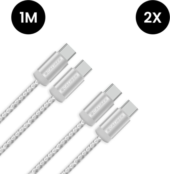 Usb C Kabels - 60W - Usb C naar Usb C - 1 Meter - Usb-C Kabels - Snellader - 480Mb/ps Data - Usb C Oplader - Wit Gevlochten - 2 kabels in verpakking