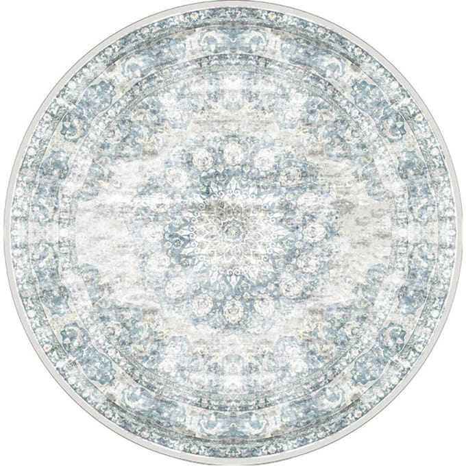 Vloerkleed Viola Blue - Rond ø120 cm - Vintage Design Vloerkleed met Verweerd Patroon