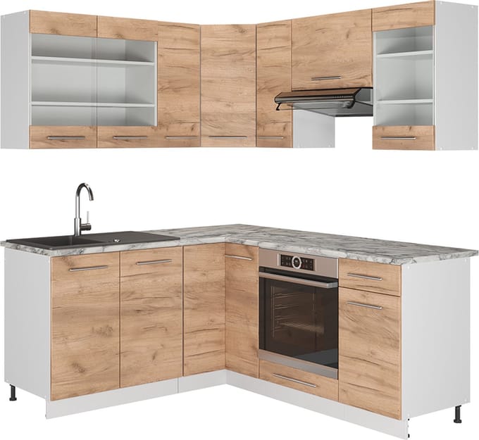 Vicco Hoekkeuken Fame-Line, Goudkleurig Eiken/Wit, 190 x 160 cm, WB Eik