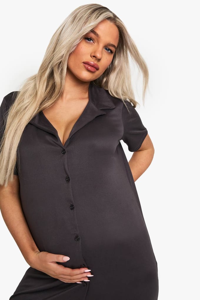boohoo Dames Maternity Button Through Collar Nightie | Asgrijs | Maat: 36