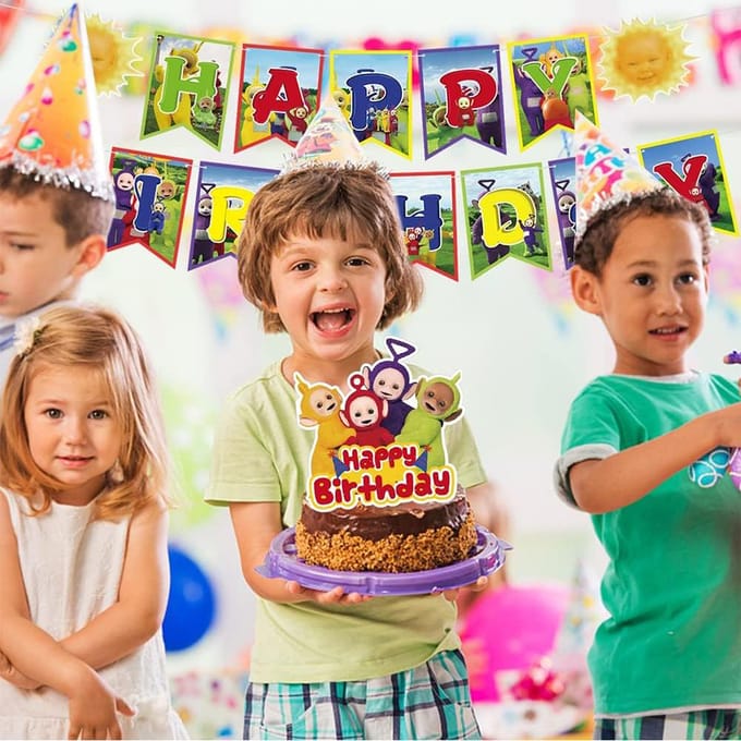 32 stuks Teletubbies feestartikelen inclusief banner cupcake toppers ballonnen multi