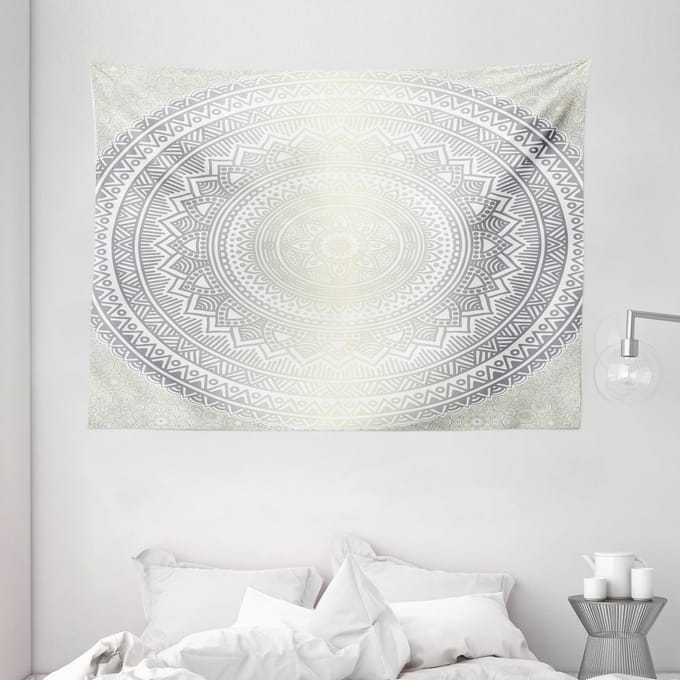 ABAKUHAUS Grijs-wit wandtapijt, medaillonpatroon, 150 x 110 cm, grijs-wit