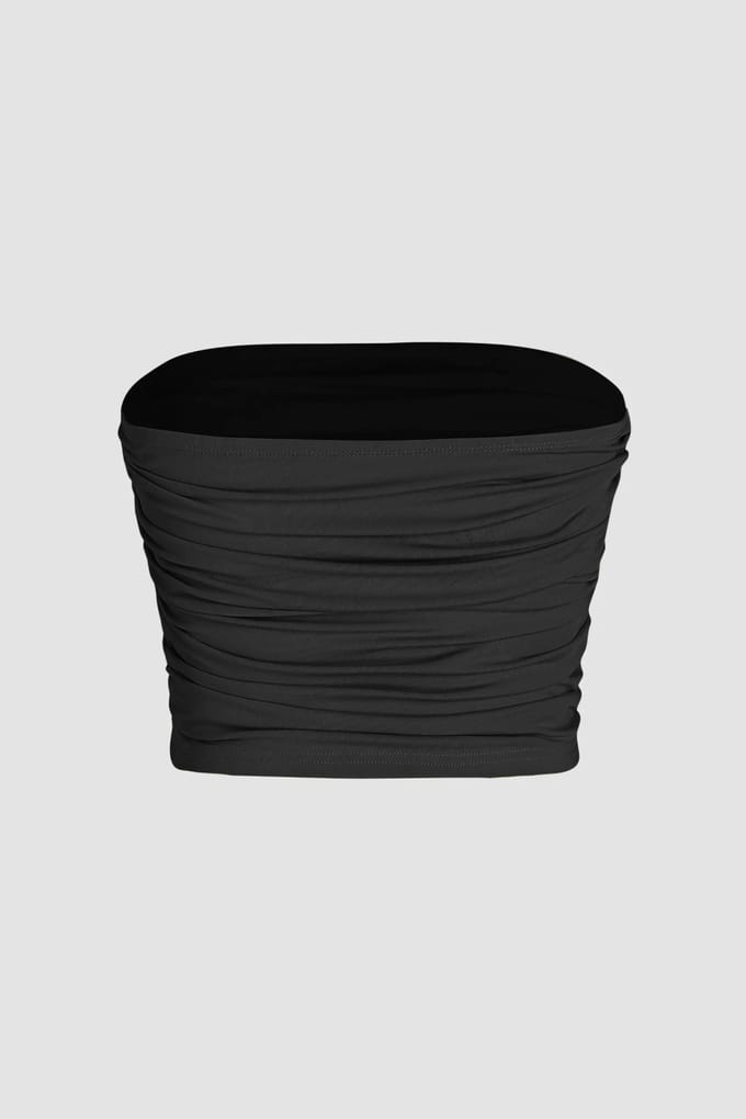 Strapless Ruffle Drape Crop Top