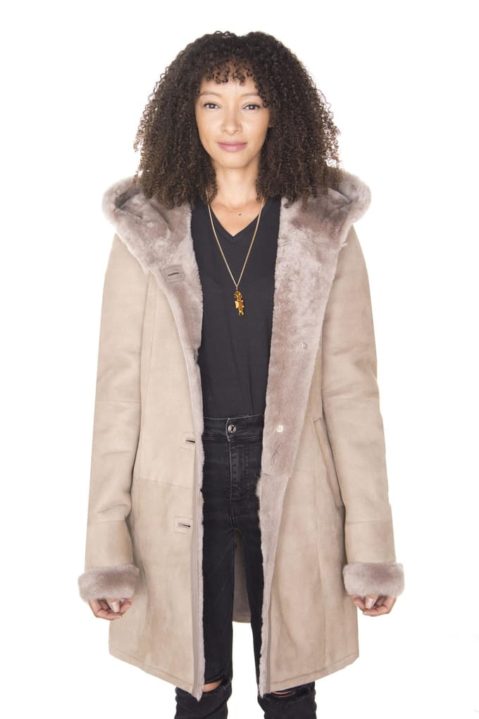 Dames suède merino schapenvacht parka jas-tripoli