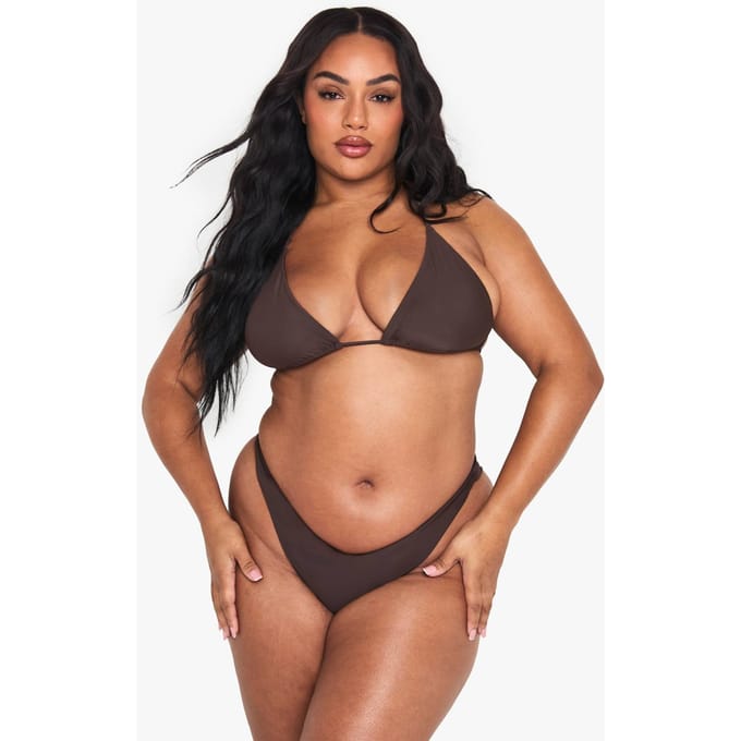 boohoo Dames Plus Swimwear Essentials V-Front Slip | Chocolate | Maat: 28