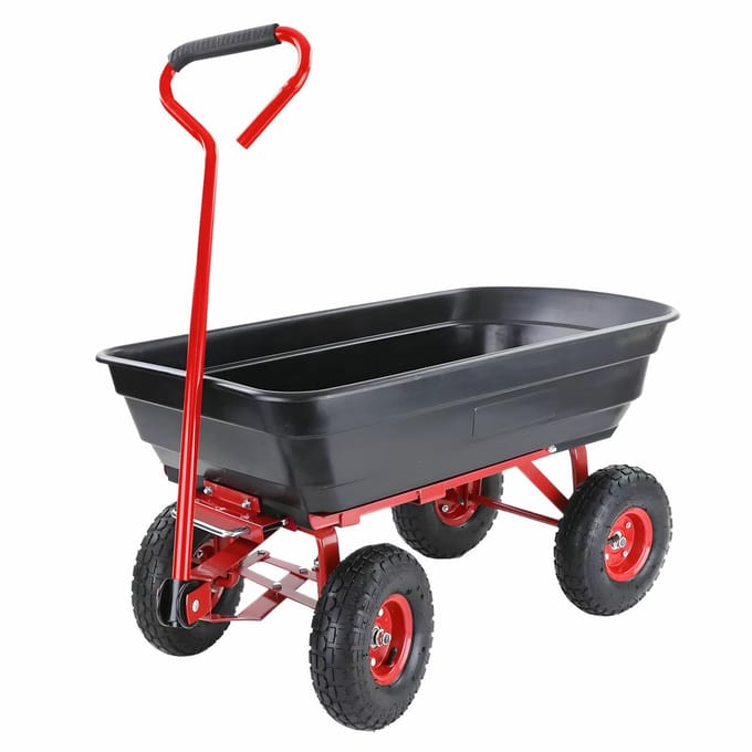 AWTOOLS - Tuinwagen - 75L - Vierwielige Kiepwagen - Ergonomische Handgreep
