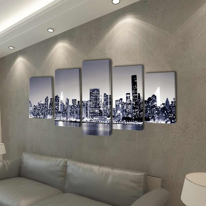 vidaXL - Canvas - muurdruk - set - monochroom - New - York - skyline - 100 - x - 50 - cm