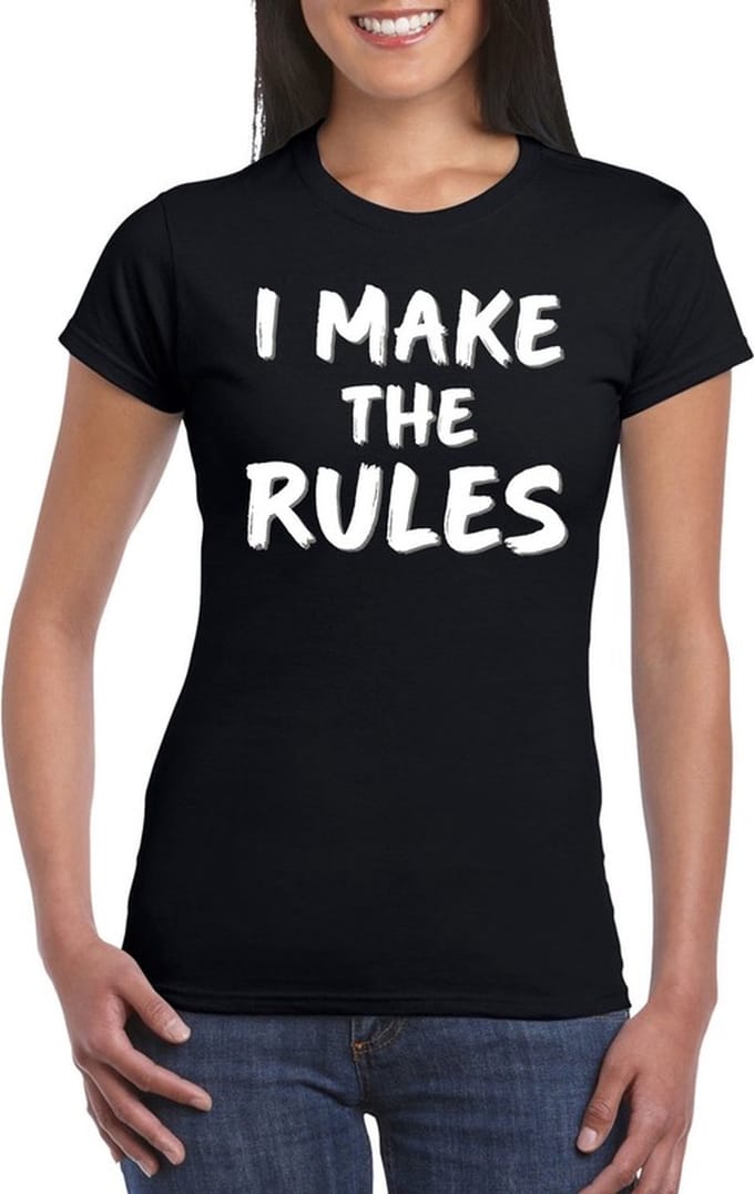 Fun t-shirt zwart voor dames - I make the rules - shirt M