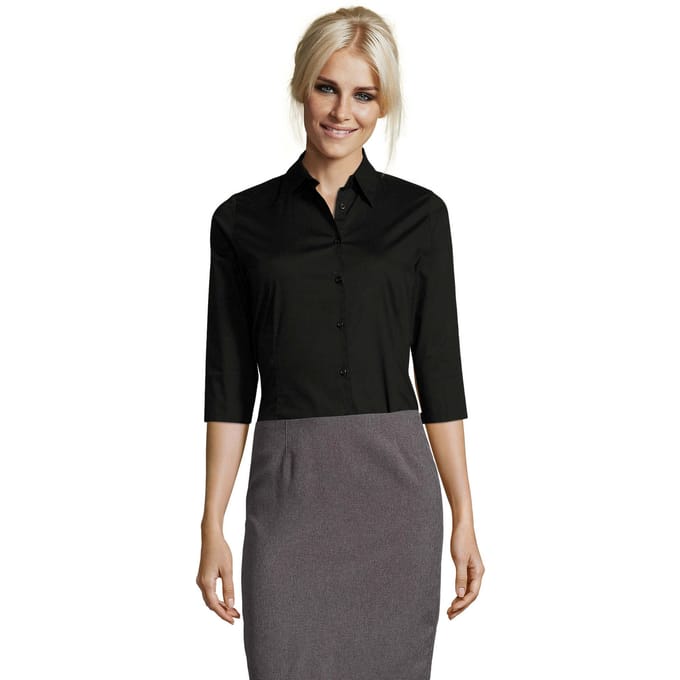 SOLS Dames/Dames Stretch 3/4 Mouwen Blouse (Zwart)