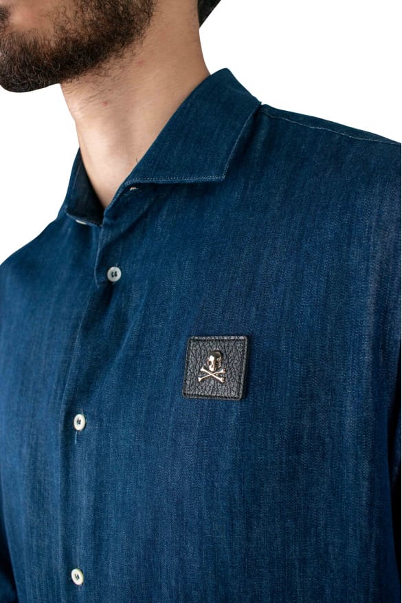 Philipp Plein Diamond Cut LS Skull Overhemd Blauw