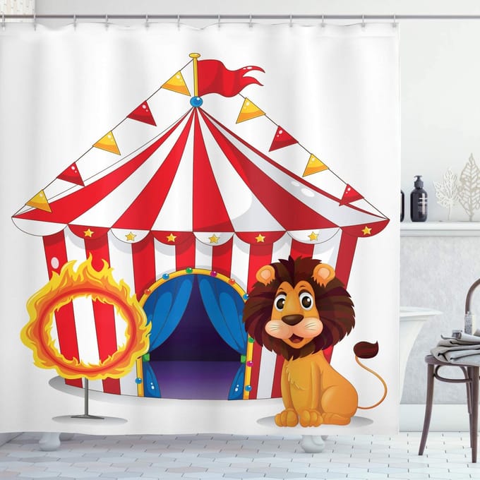 ABAKUHAUS Douchegordijn – Circus Leeuw – Polyester – 175x240 cm – Multikleur