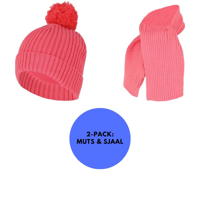 Baby Sjaal & Muts - Set - Ribbed - Roze / 1-2 Jaar