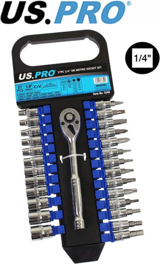 Doppenset / dopsleutelset met 72-tandige ratel 1/4" 27-delig